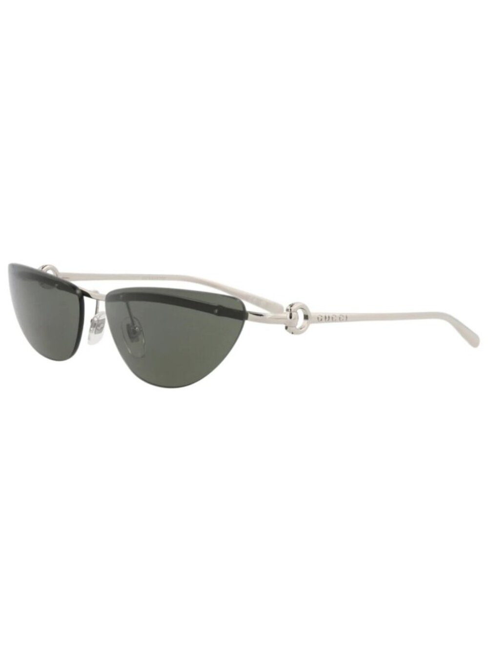 New Gucci Women's Sunglasses Cat Eye Metal Frame Silver Silver Grey